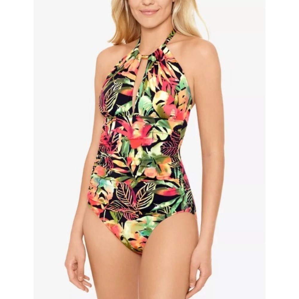 Lauren Ralph Lauren Swimsuit 12 Multicolor Tropical Floral Halter Vacation